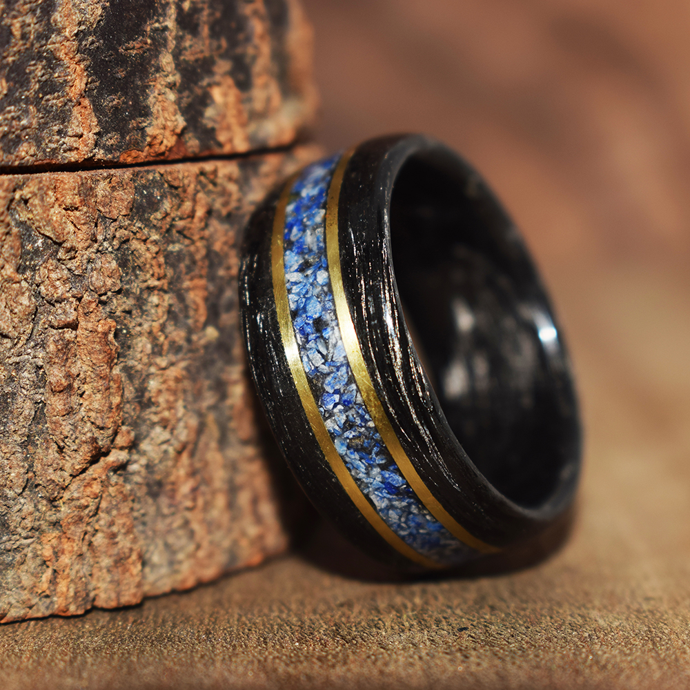 nhẫn forget carbon nguyên khối cẩn đá lapis lazuli