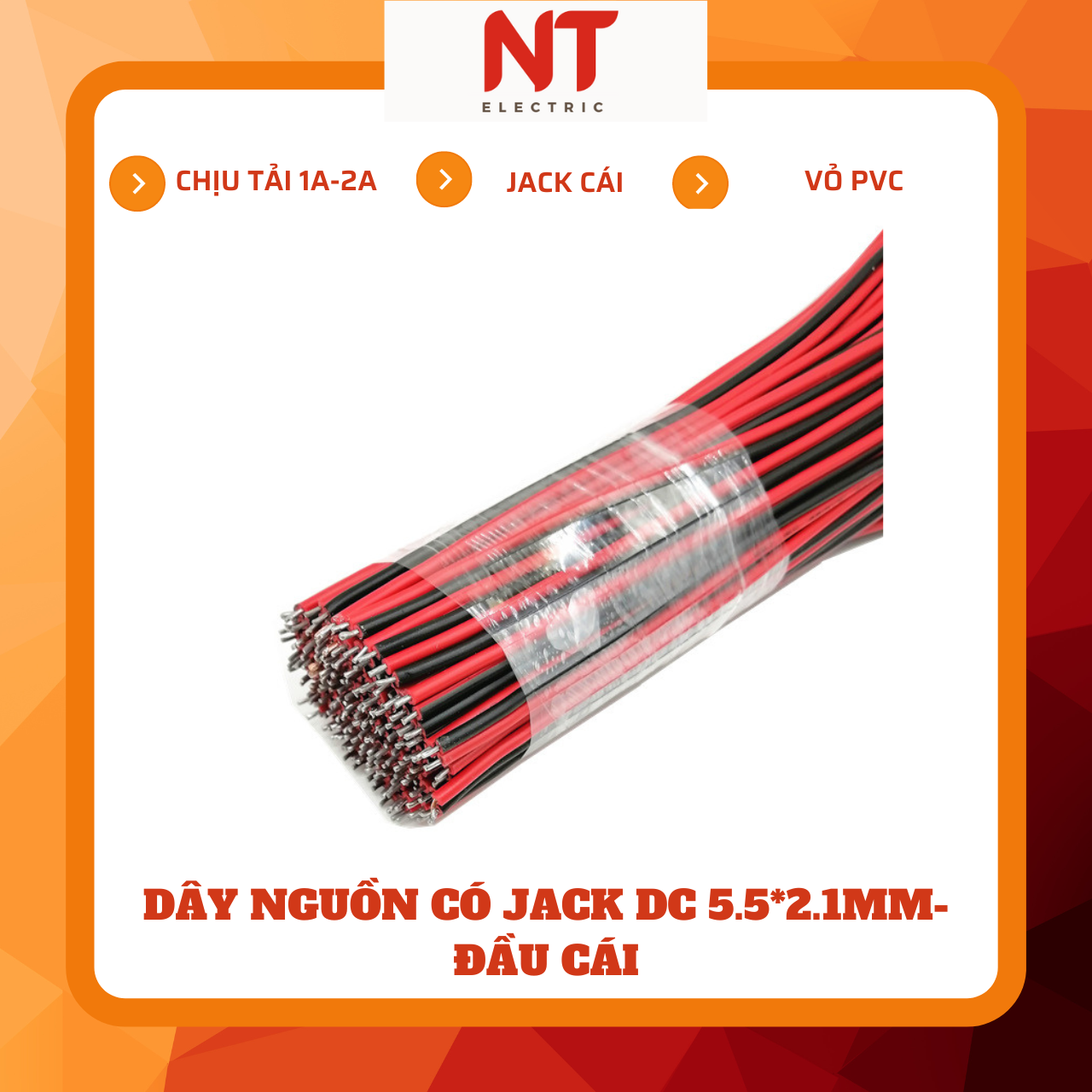 Dây nguồn có jack DC 5.5*2.1mm, đầu cái (combo 4 dây)