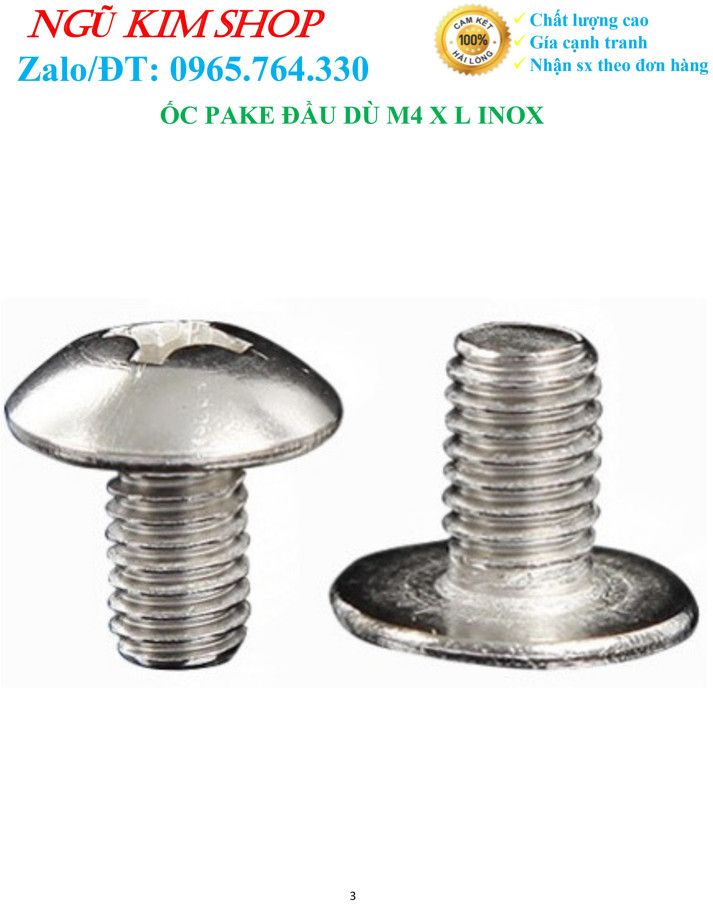 ỐC PAKE ĐẦU DÙ INOX304 _ M4 x L