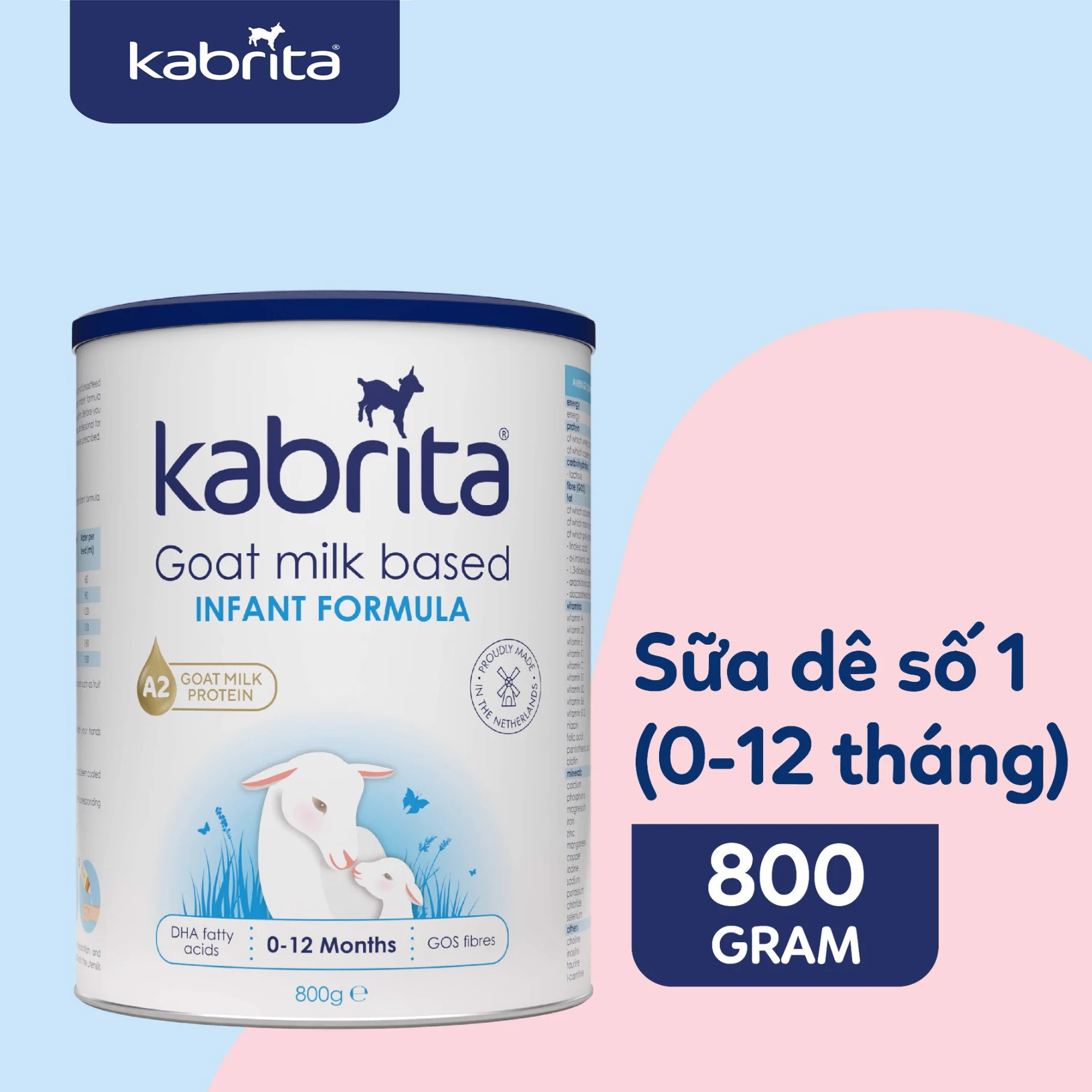 Sữa dê Kabrita số 1 Hà Lan dành cho trẻ từ 0 đến 12 tháng - Lon 800g