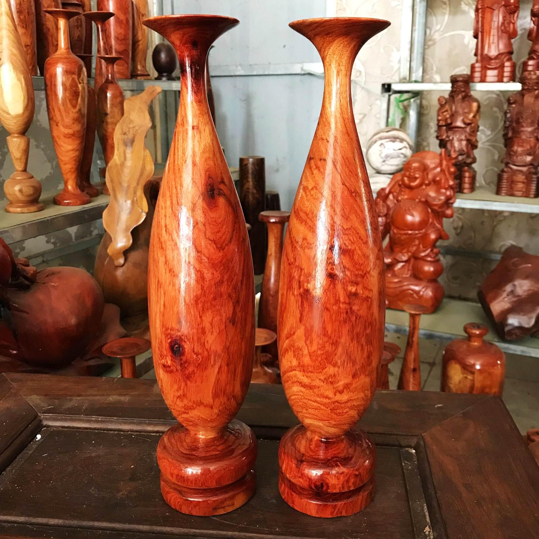 Cặp Lộc Bình Phong thủy gỗ Giáng Hương Căm Bốt cao 37cm, gỗ lõi vân đẹp, trưng bày làm quà tặng ý nghĩa, thu hút tài lộc may mắn