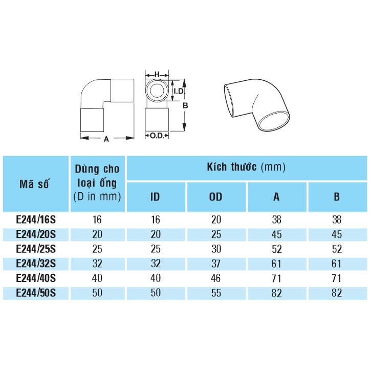 Co , cút chữ L không nắp D16 Sino E244/16S