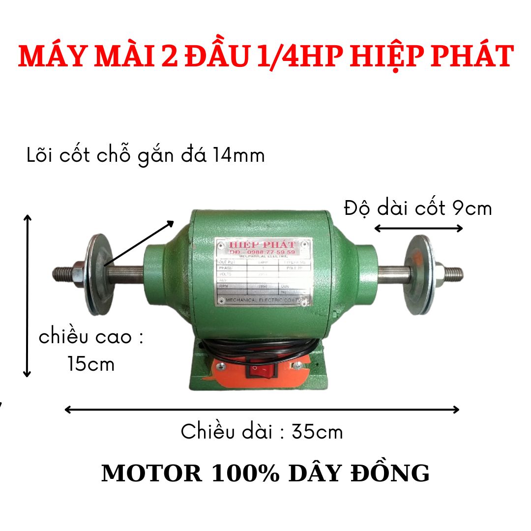 Máy mài 2 đầu 1/4hp Hiệp Phát motor dây đồng 100%