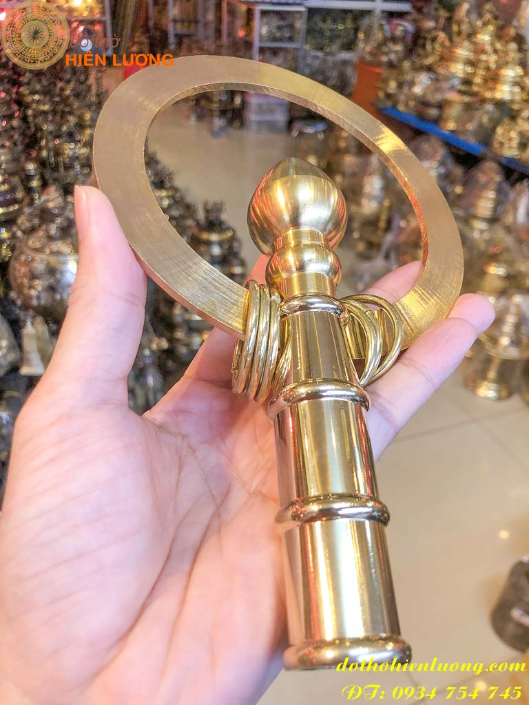 Đầu Gậy Tích Trượng Bằng Đồng Dáng Tròn Cao 20cm