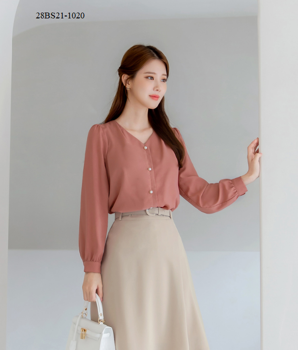 ÁO KIỂU CỔ V TAY DÀI DỄ THƯƠNG