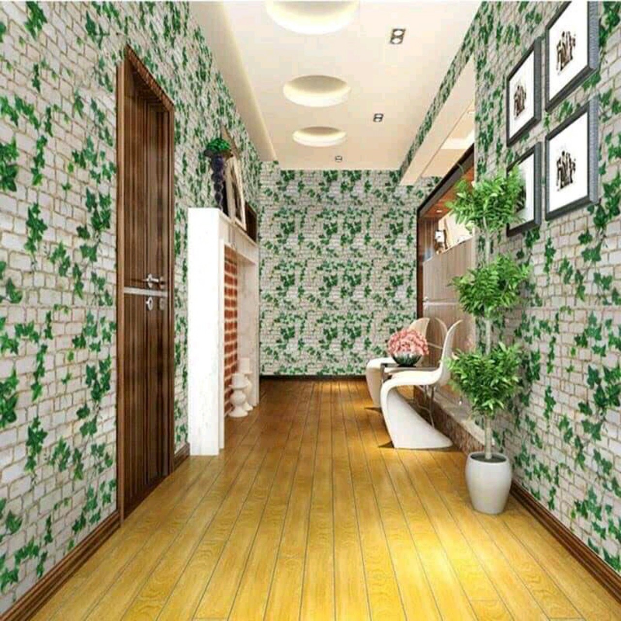 10m giấy dán tường gạch dây leo xanh ( cuộn dài 10m khổ rộng 45cm, giấy có keo sẵn)
