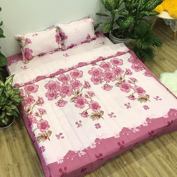 Bộ Chăn Ga Gối Cotton Poly - Hình Hoa Đào Hồng ( 3 Món , 4 Món , 5 Món ) Tiệm Nhà Cá