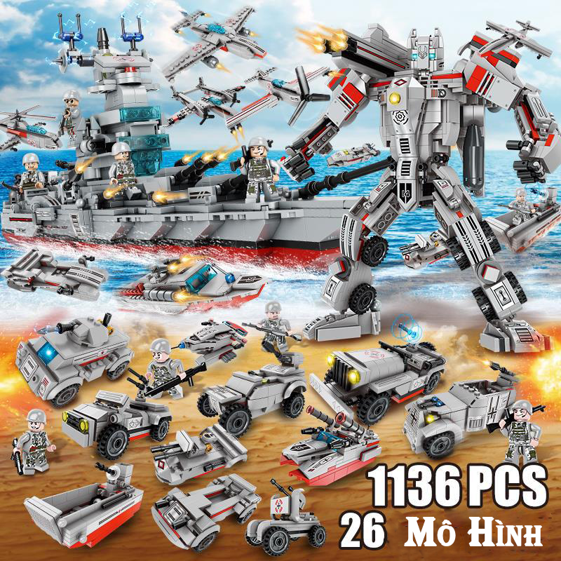 [1136 CHI TIẾT] Bộ Đồ Chơi Xếp Hình Lego Chiến Hạm, Lego ROBOT, Lego Máy Bay, Lego Tàu Sân Bay, Lego Tàu Chiến, Lego Swat, Lego Xe Tăng