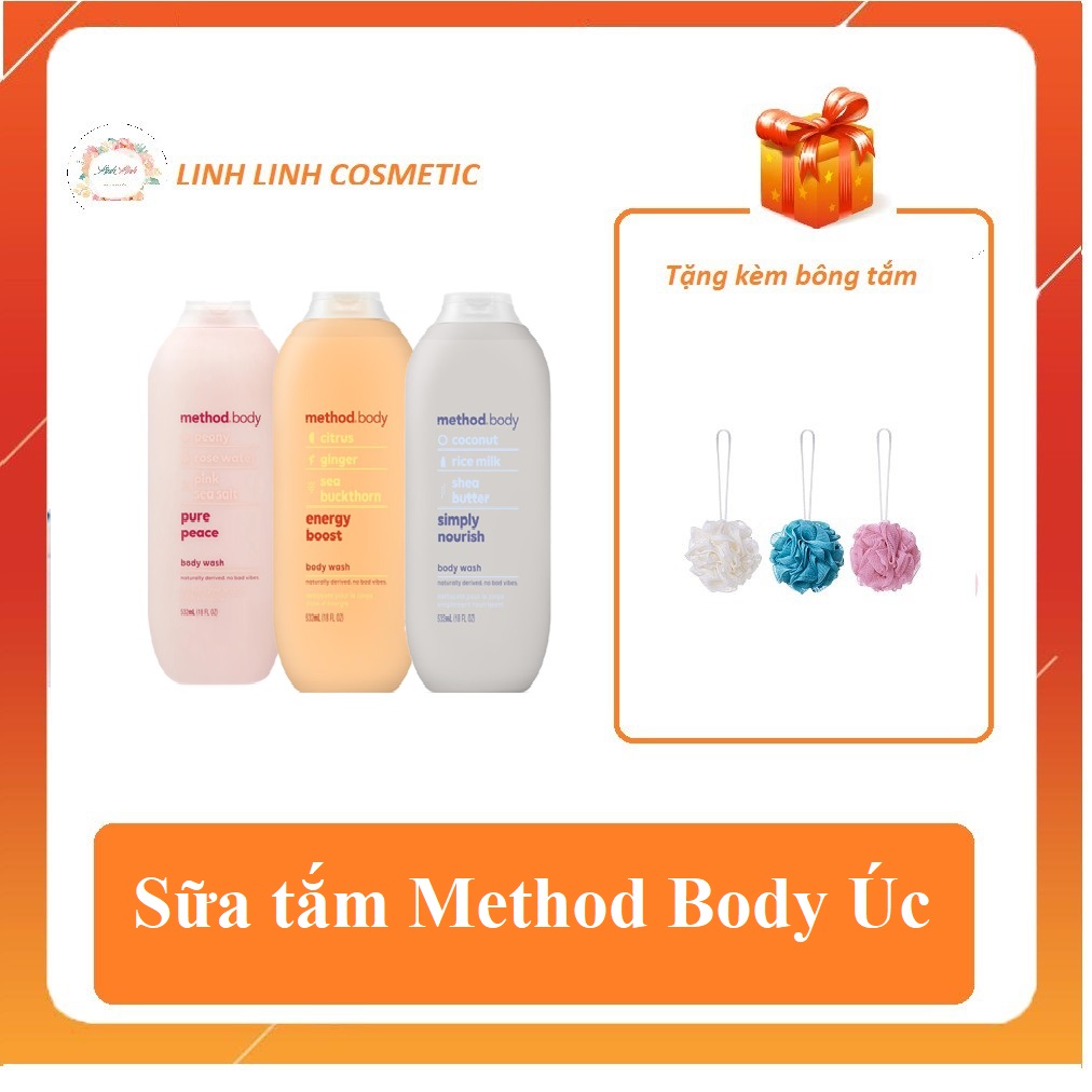 (tặng kèm bông tắm) Sữa tắm Method Body Úc 535ml - linh linh cosmetic