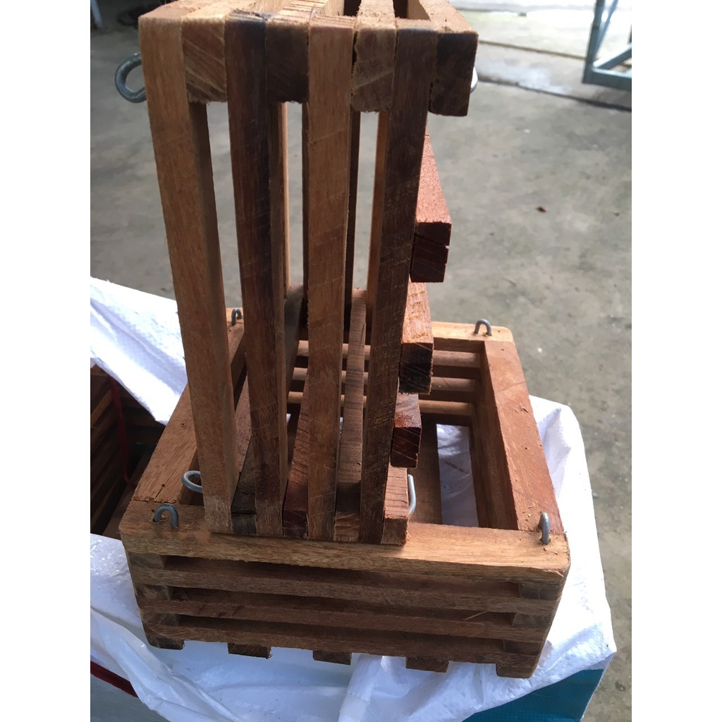 Bộ 02 chậu gỗ căm xe vuông thích hợp trồng hoa lan rể gió