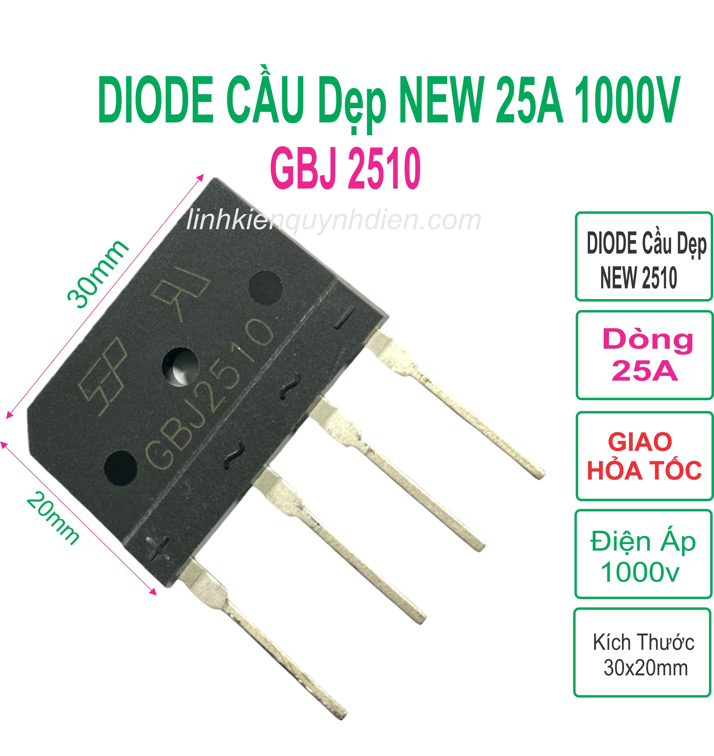 Diode cầu 25a 1000v gbj 2510 dẹp new