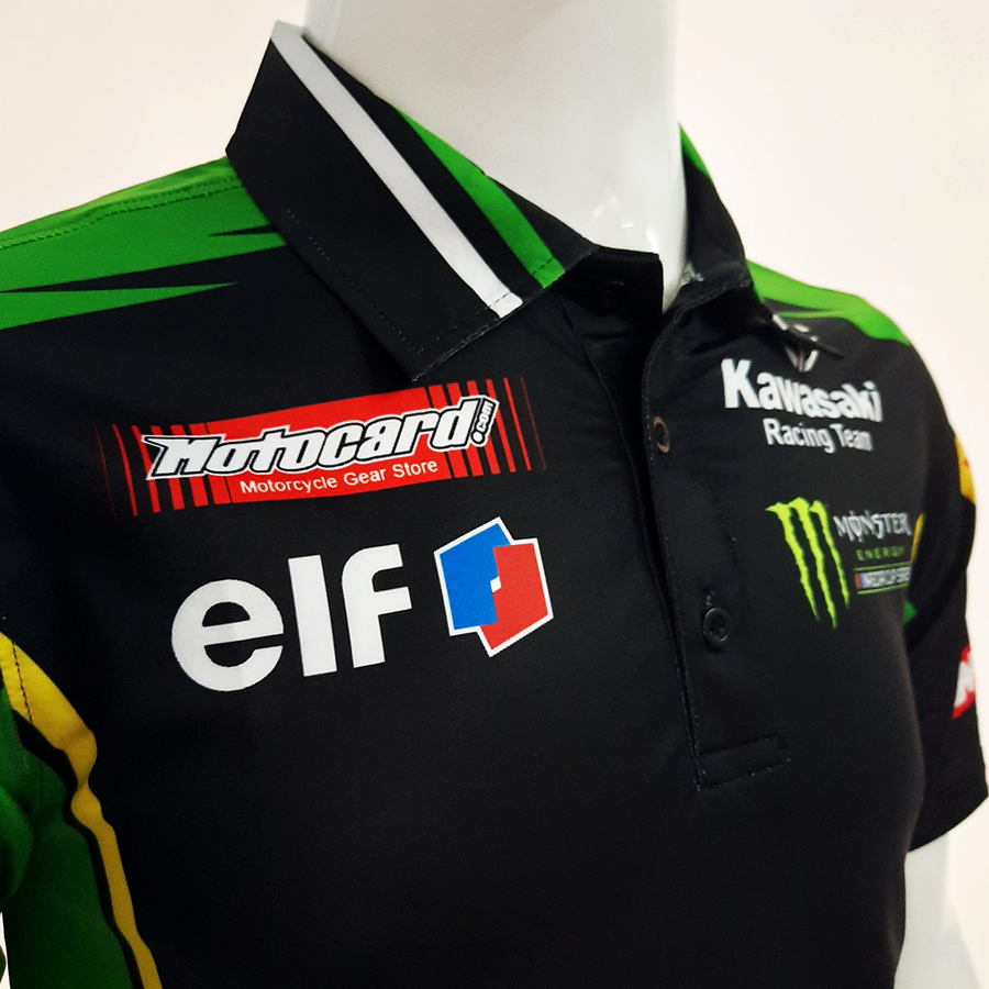 Áo thun nam có cổ tem xe Kawasaki
