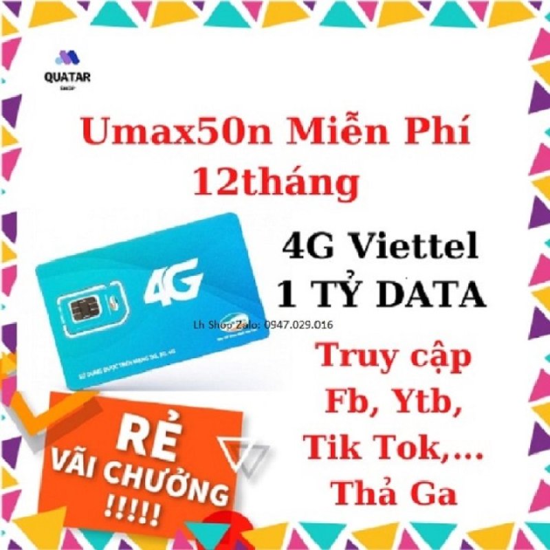 Sim 4G Viettel - UMAX50N DATA TỐC ĐỘ CAO