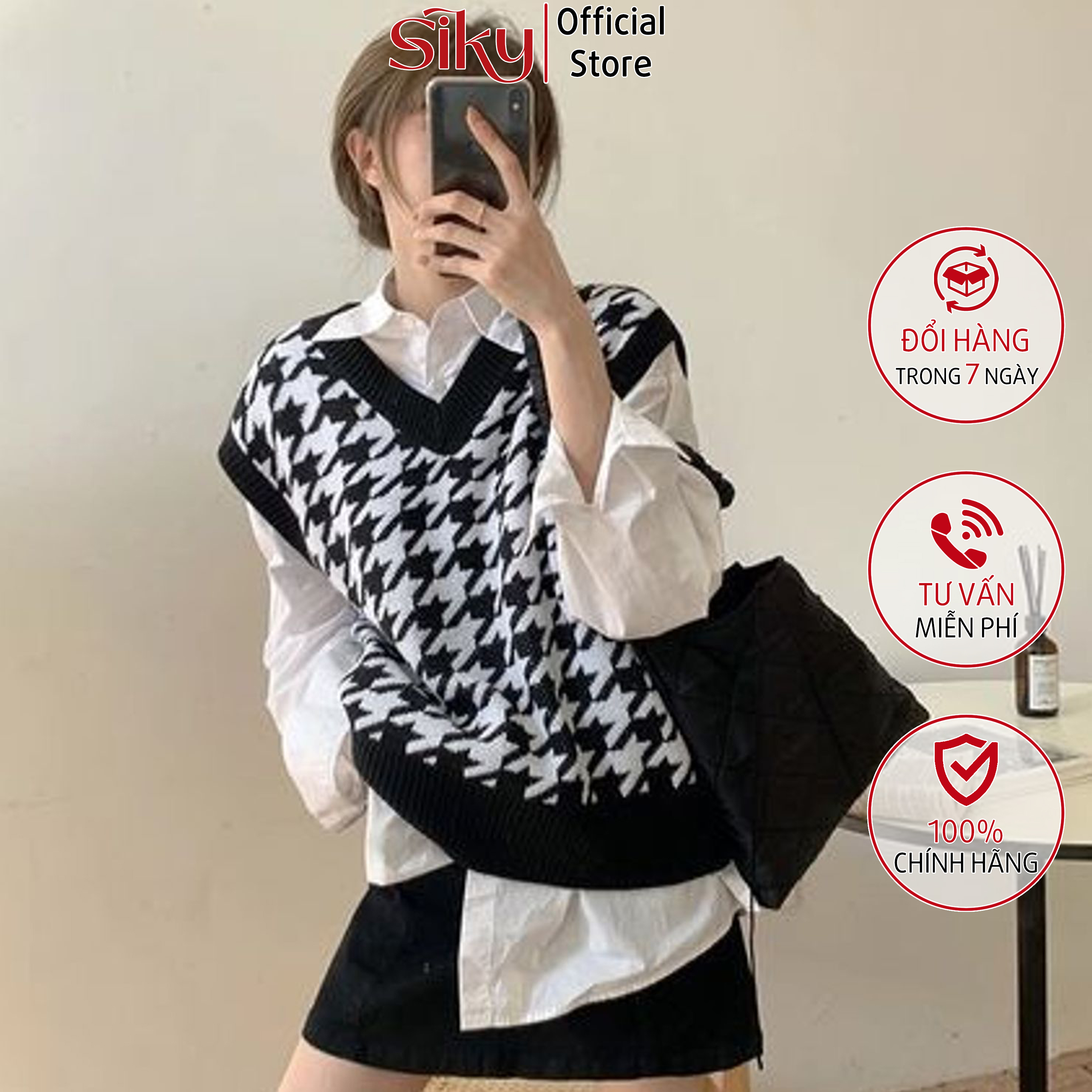 Áo gile nữ SIKY chất len dày họa tiết - GL07