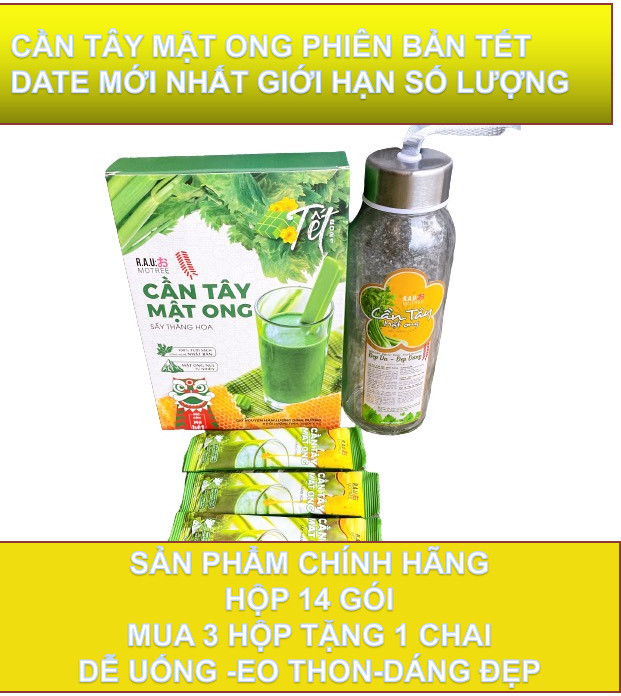 TẾT - cần tây mật ong Nhật Bản Motree 14 gói -Giảm cân hiệu quả- mua 3 hộp tặng bình thủy tinh
