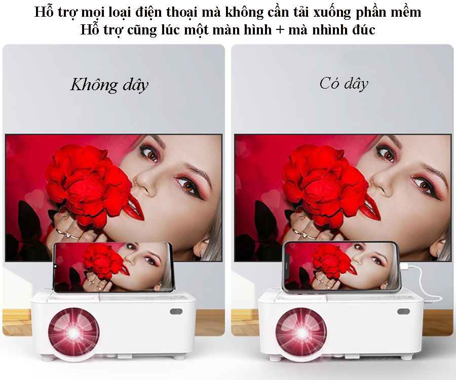 Máy Chiếu Cho Điện Thoại, Máy Chiếu Project Mini, Máy Chiếu Mini, Máy Chiếu Không Cần Màn Chất Lượng Cao, Máy Chiếu KooGold Kết Nối Wifi, Âm Thanh Chân Thực, Hình Ảnh Sắc Nét, Độ Phân Giải Cao, Ảnh To Và Rộng - Bảo Hành 1 Đổi 1