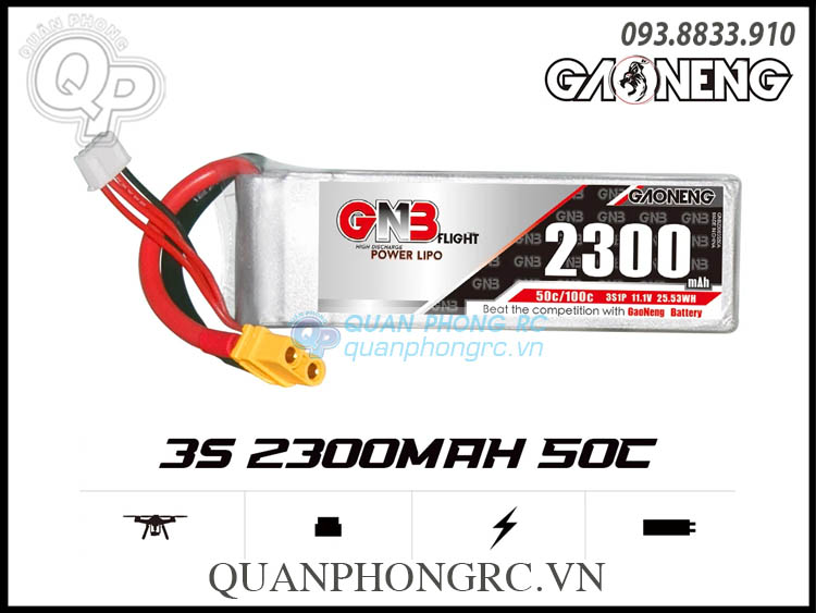 Pin lipo gnb 2300mah 3s 50c 11.1v battery xt60 plug dành cho máy bay điều khiển