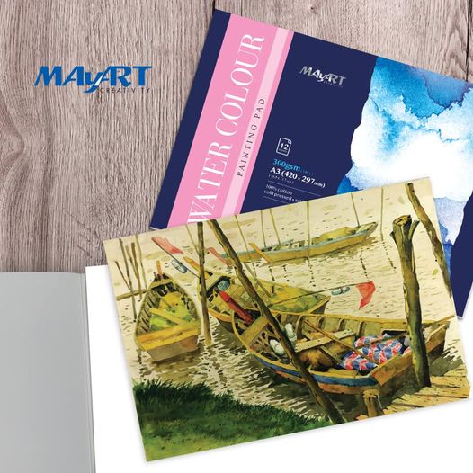Sổ vẽ màu nước MayArt A4 (100% Cotton )