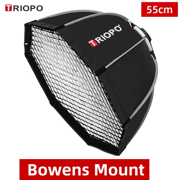 Softbox bát giác thao tác nhanh Triopo 55 cm ngàm Bowen kèm lưới tổ ong