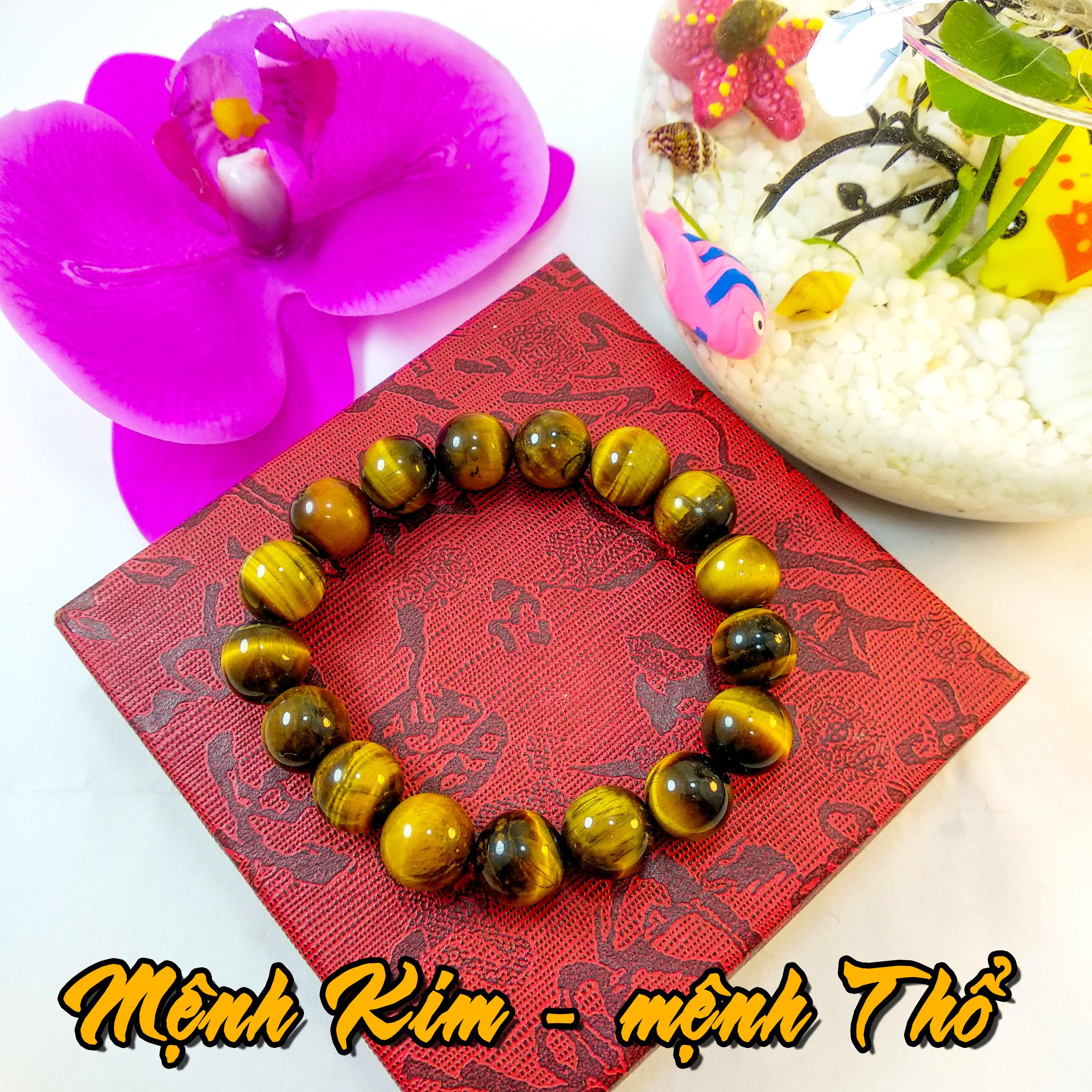 Vòng tay phong thủy đá Mắt Hổ vàng sậm Mệnh Kim mệnh Thổ - Cân bằng cảm xúc Đá 8 ly 10 ly 12 ly 14 ly