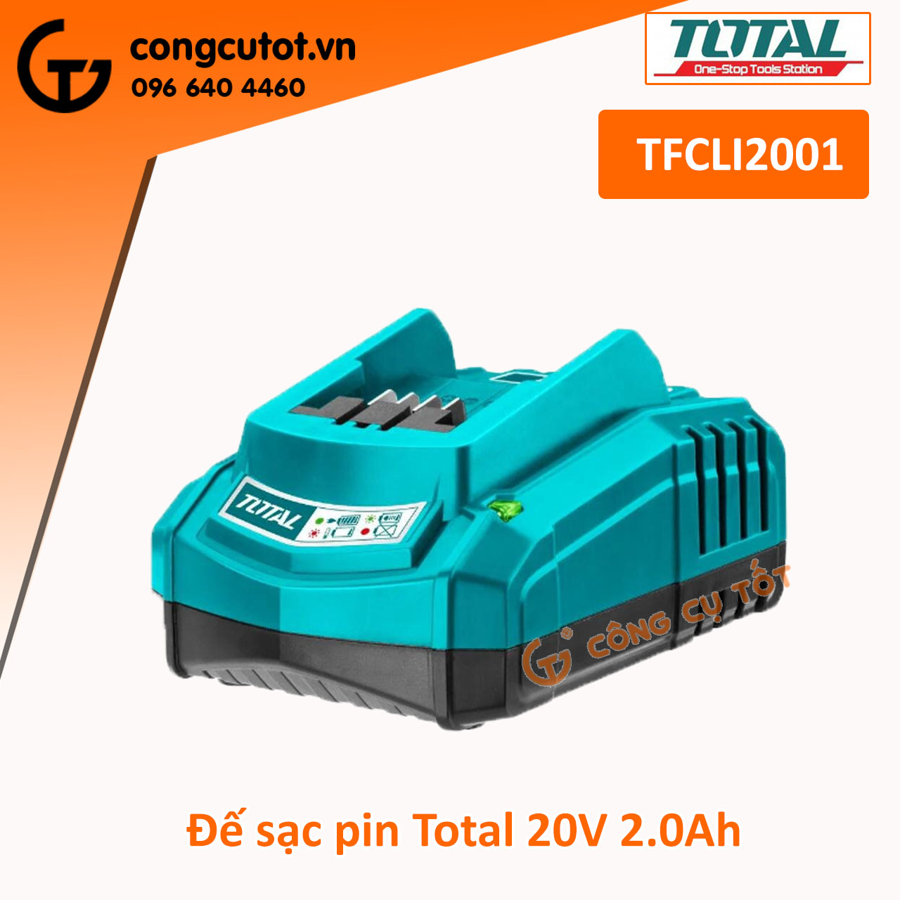Đế sạc pin 20V Lithium-ion INGCO FCLI2001, TOTAL TFCLI2001