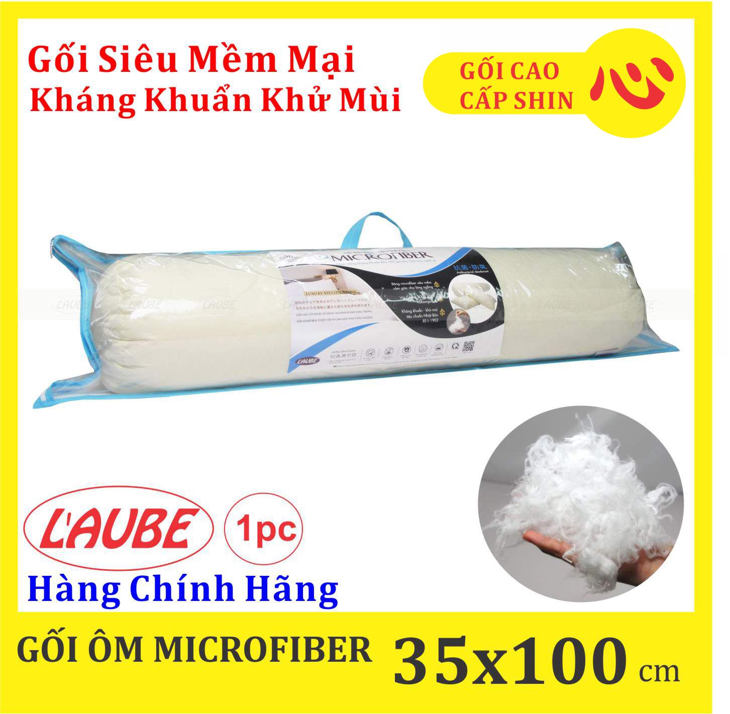 Gối ôm siêu mềm chuẩn khách sạn 35x100cm hiệu laube home