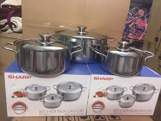 BỘ 3 NỒI SHARP NẮP INOX CAO CẤP DÙNG ĐƯỢC BẾP TỪ