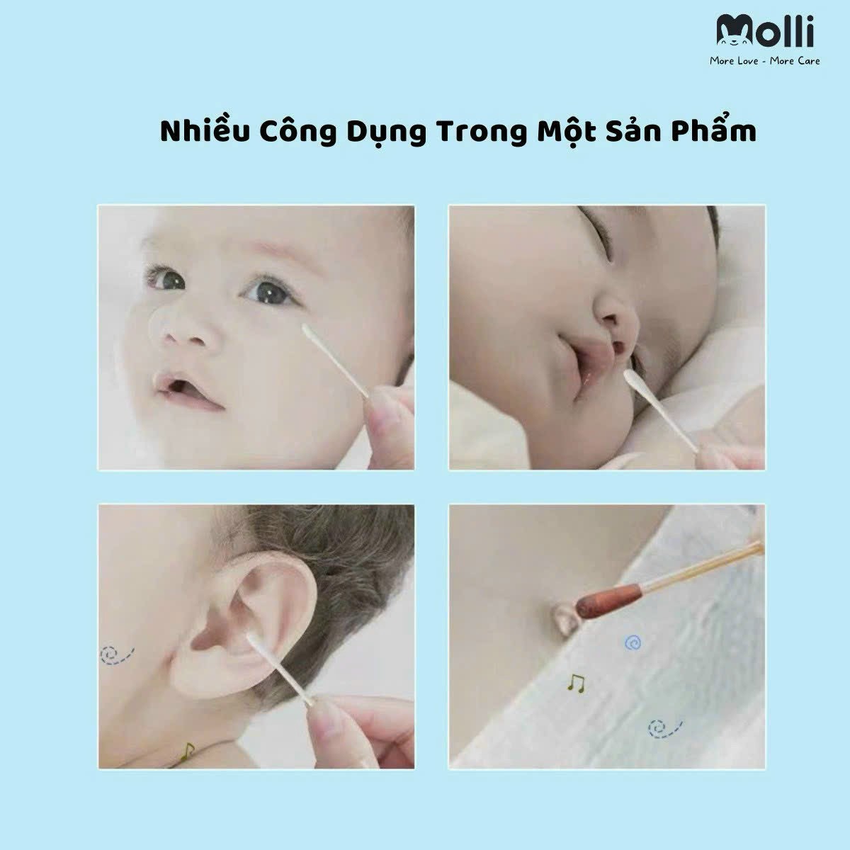 Tăm bông đa năng thân giấy Molli cho bé (Hộp 200/ 400 que)