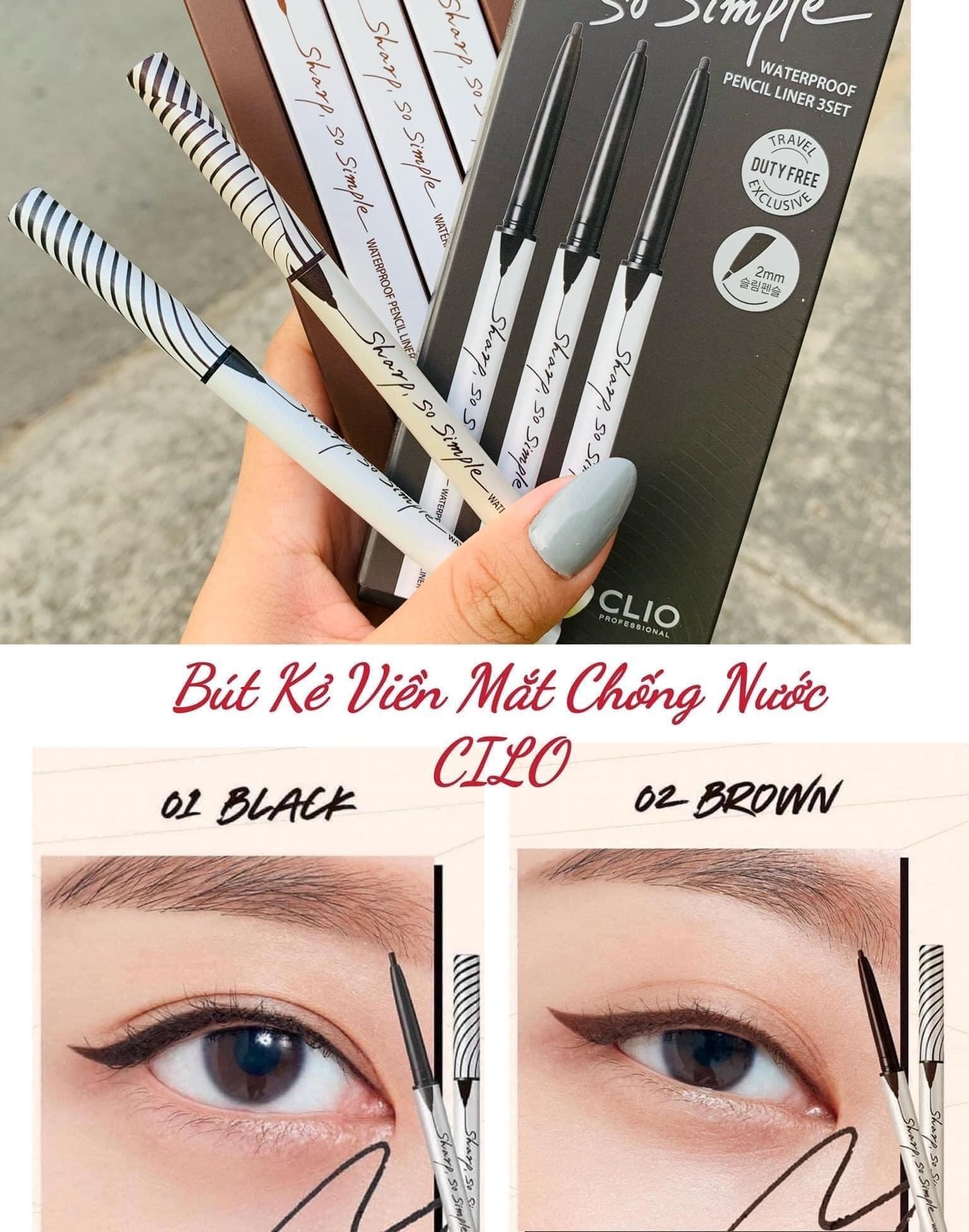 Bút viền mắt chống nước cli o sharp so simple waterproof pencil liner 0.14g