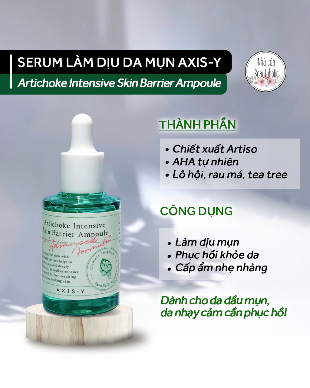 [HCM][Nhacuabeautyholic] Tinh chất phục hồi giảm mụn AXIS-Y ARTICHOKE INTENSIVE SKIN BARRIER AMPOULE 30ML