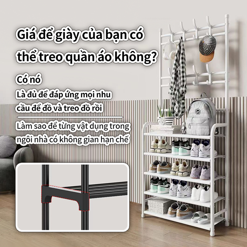 Kệ để giày dép chữ L , thiết kế treo đồ đa năng lắp ghép 4 tầng tặng kèm 8 móc treo, chất liệu thép chịu lực tốt,không gỉ cho thời gian sử dụng lâu bền,Chống nước, không bong sơn
