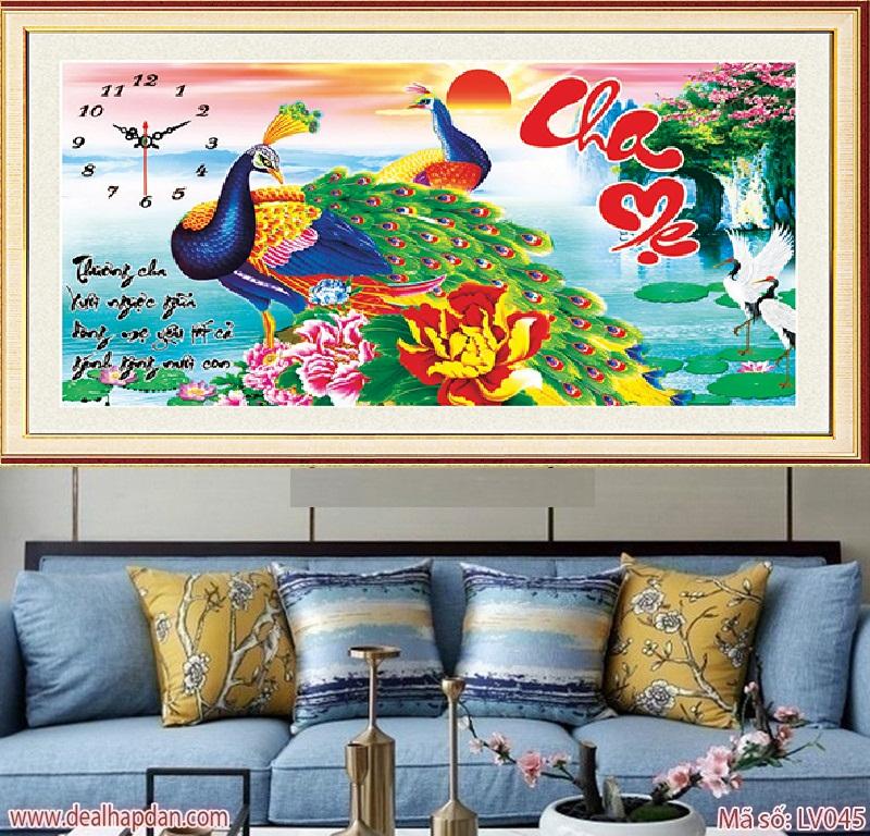 Tranh đính đá mẫu mới đồng hồ cha mẹ-kt: 82x46