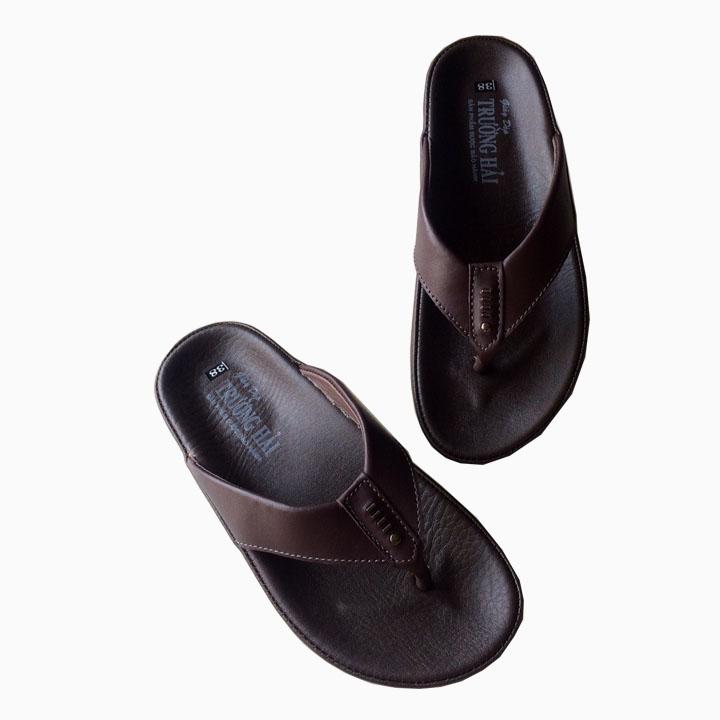 Dép nam xỏ ngón nâu Trường Hải da bò thật cao cấp TH193