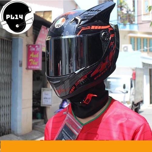 Nón Fullface AGU Tem Đỏ Đen Gắn Thêm Sừng + Đuôi Gió