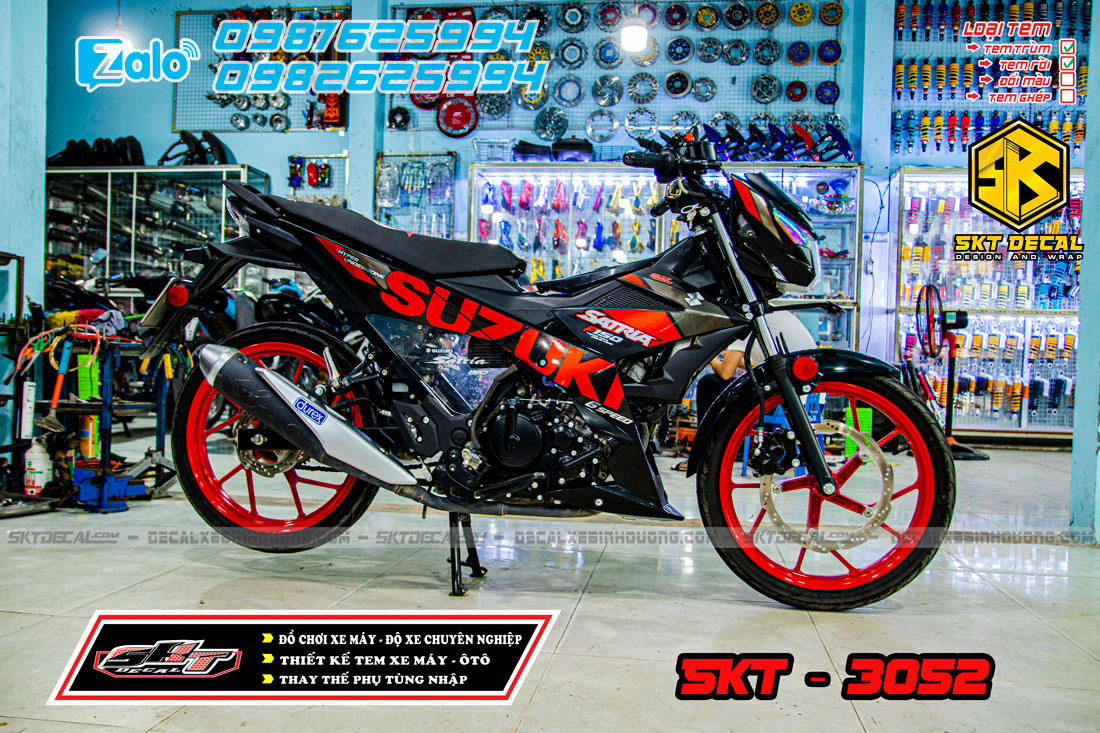 tem rời xe satria đen đỏ phong cách zin