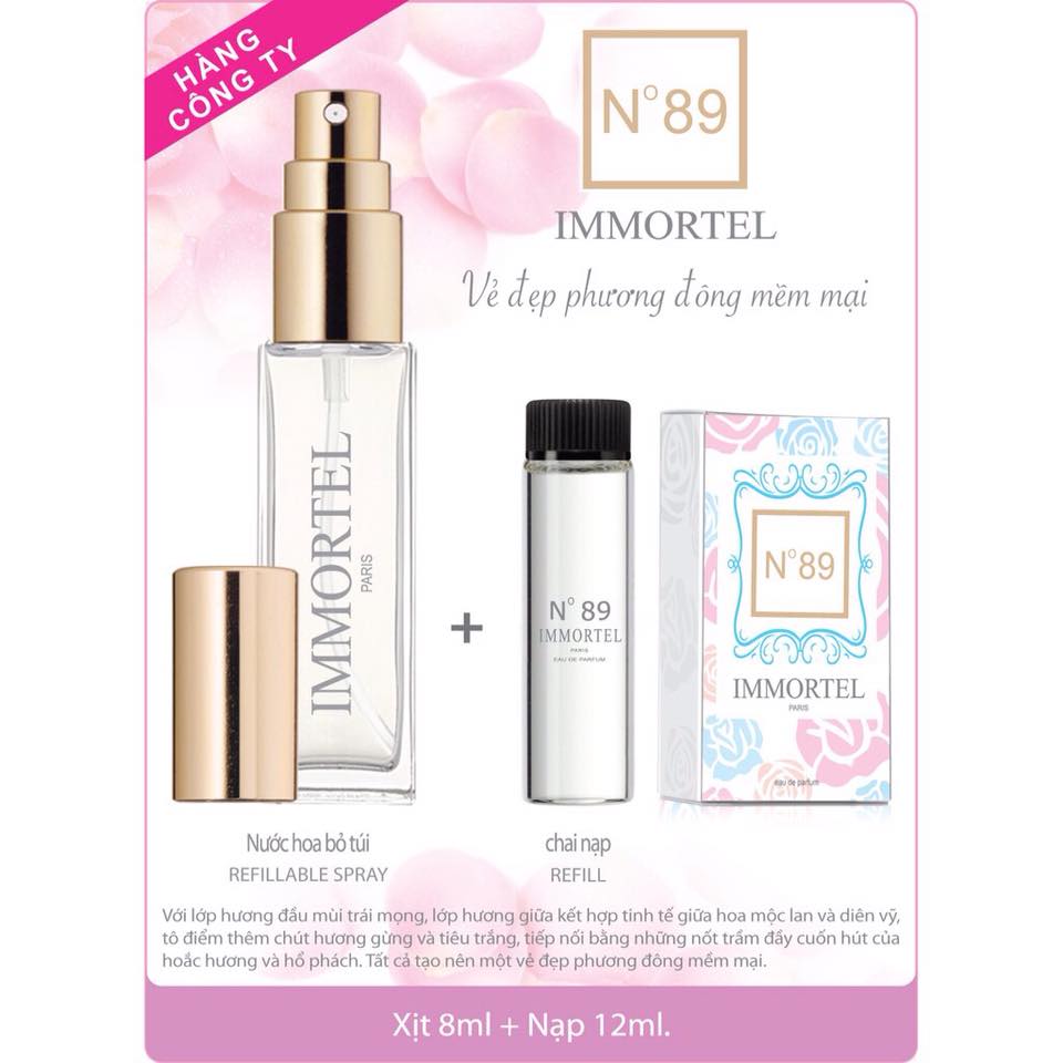 Nước Hoa IMMORTEL No 89 (GỒM CHAI XỊT 8 ml + CHAI NẠP 12 ml) Eau de parfum
