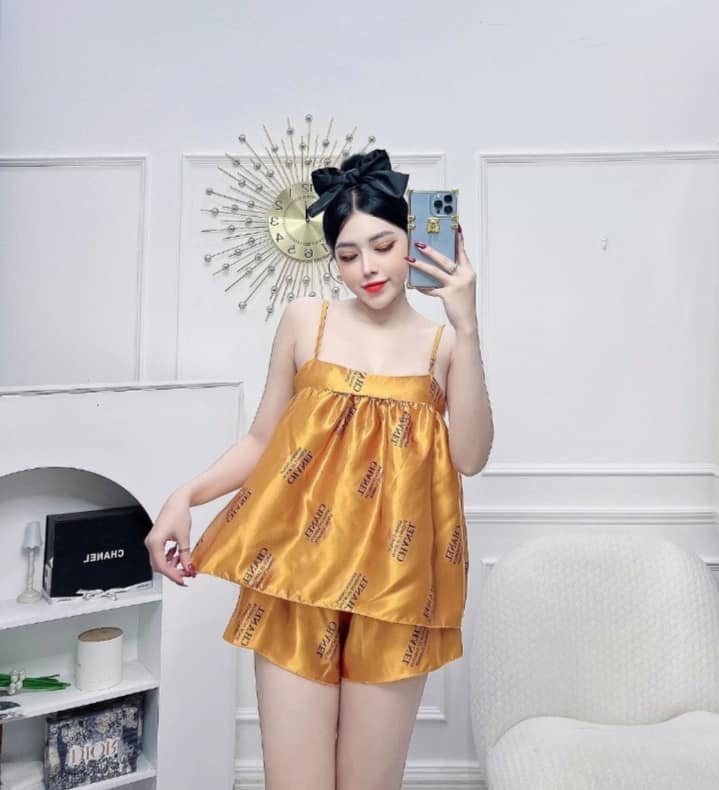 Bộ mặc nhà mặc ngủ hai dây cho nữ chất phi bóng mềm mát