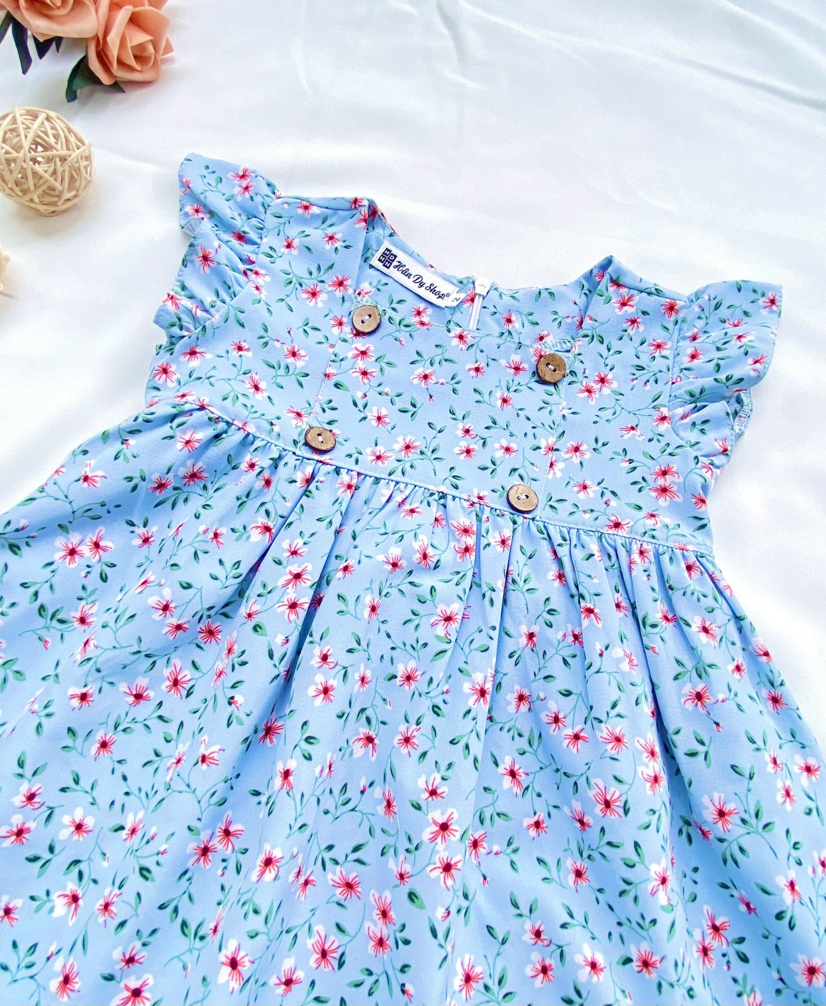 Đầm váy tầng cổ tròn phối ren cho bé mặc dễ thương