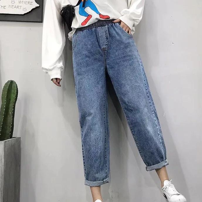 QUẦN BAGGY JEAN NỮ LƯNG THUN THỜI TRANG