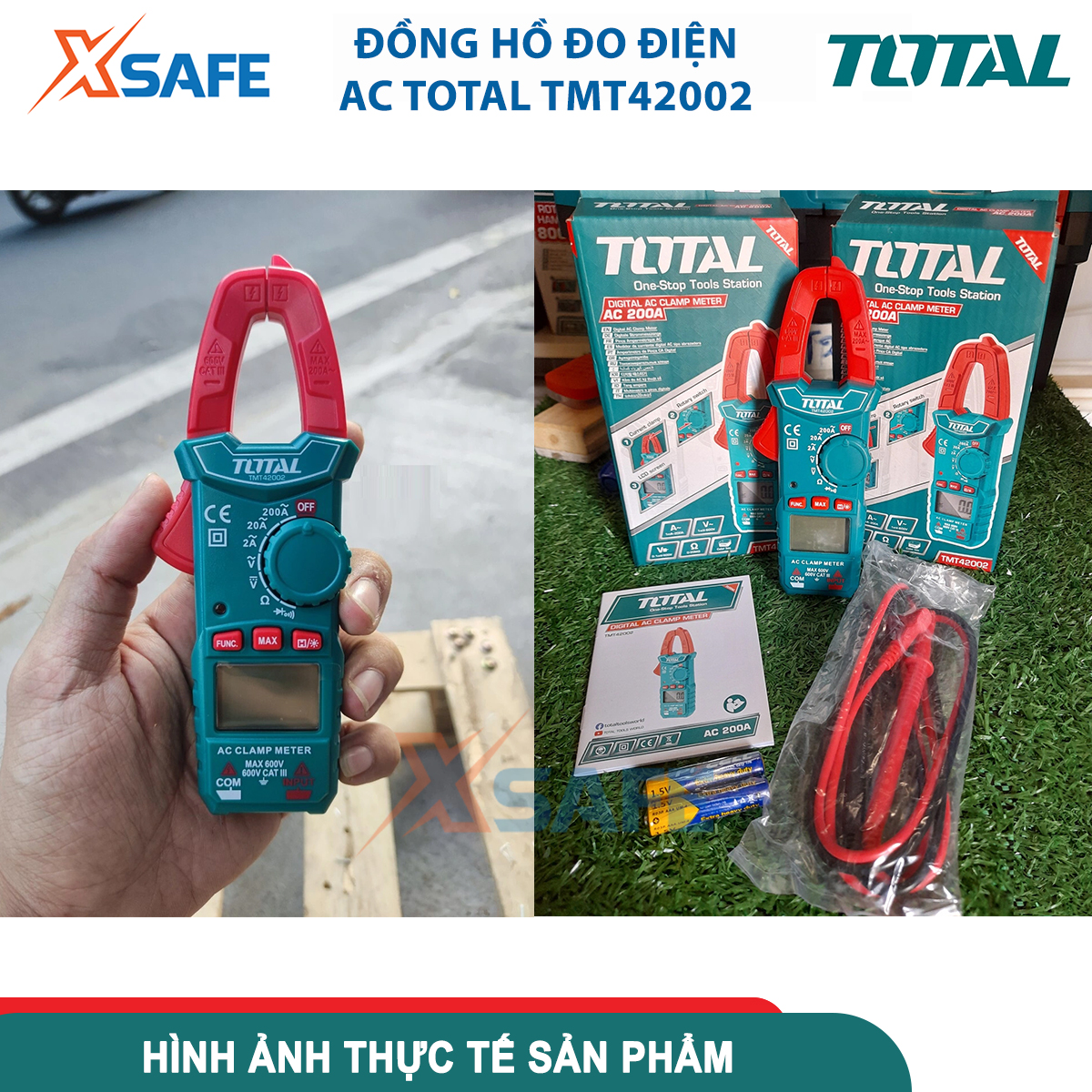 Đồng hồ đo điện đa năng Total Ampe kìm Ampe kế đo dòng điện kỹ thuật số 2000 số đếm màn hình LED đo được pin sạc máy khoan điện TMT42002