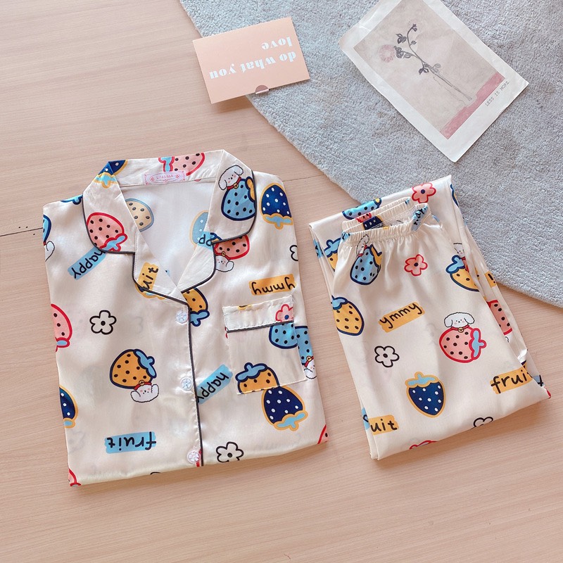 Đồ bộ Pyjama lụa Latin, đồ bộ Pijama lụa Latin nữ quần dài (Dâu)