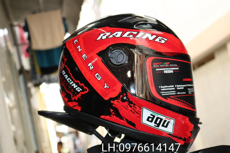 Nóm Fullface AGU racing đỏ kèm túi rút