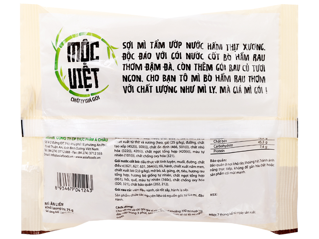 Thùng 30 gói mì Mộc Việt vị bò hầm rau thơm 75g