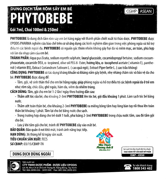 [HCM]Sữa tắm gội rôm sẩy cho bé Phyto BEBE 100ml