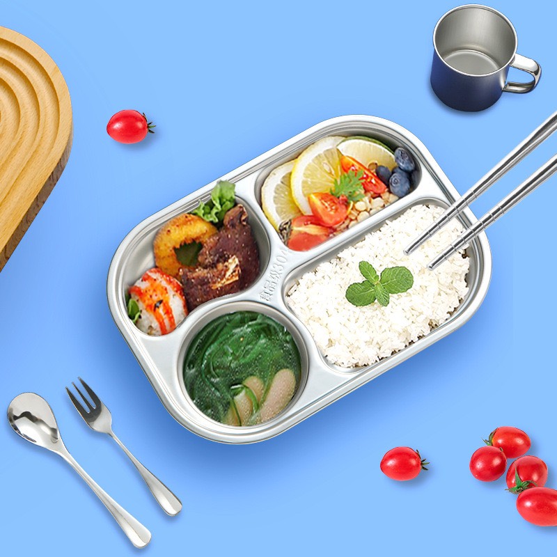 Khay cơm 4 ngăn học sinh inox 304