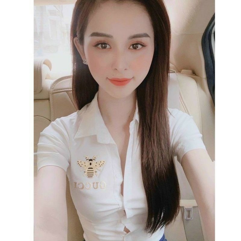 Áo sơ mi tay ngắn thêu ong vàng