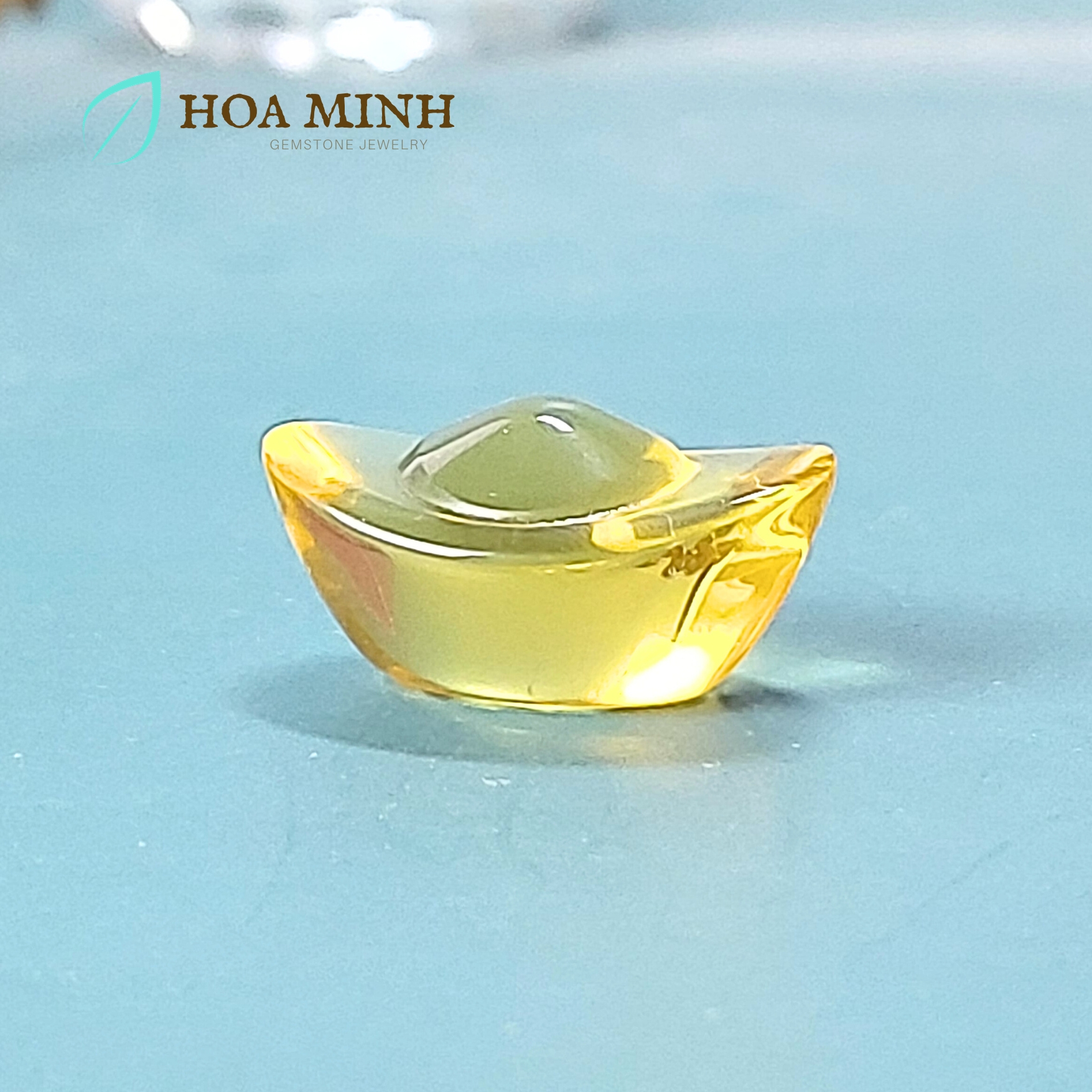 Quà tặng chiếc thỏi vàng 2.2x3.5cm đá Poly phong thủy may mắn Hoa Minh Gem