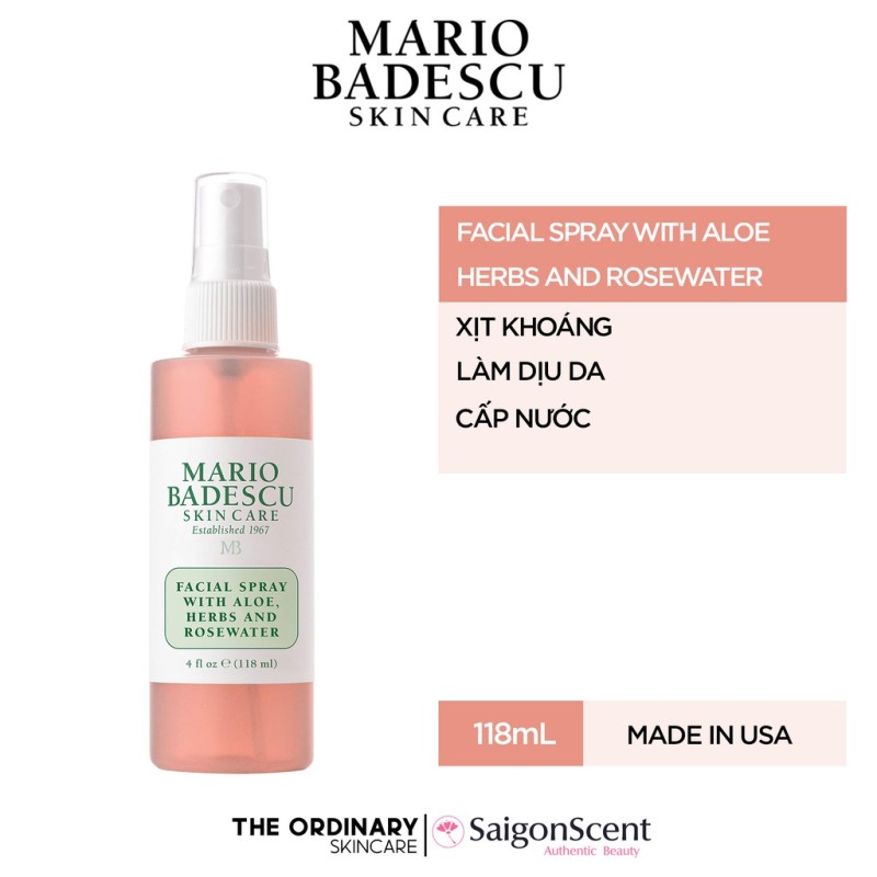 Xịt khoáng Mario Badescu / Facial Spray with Aloe & Herbs and Rosewater ( 118mL ) giá rẻ