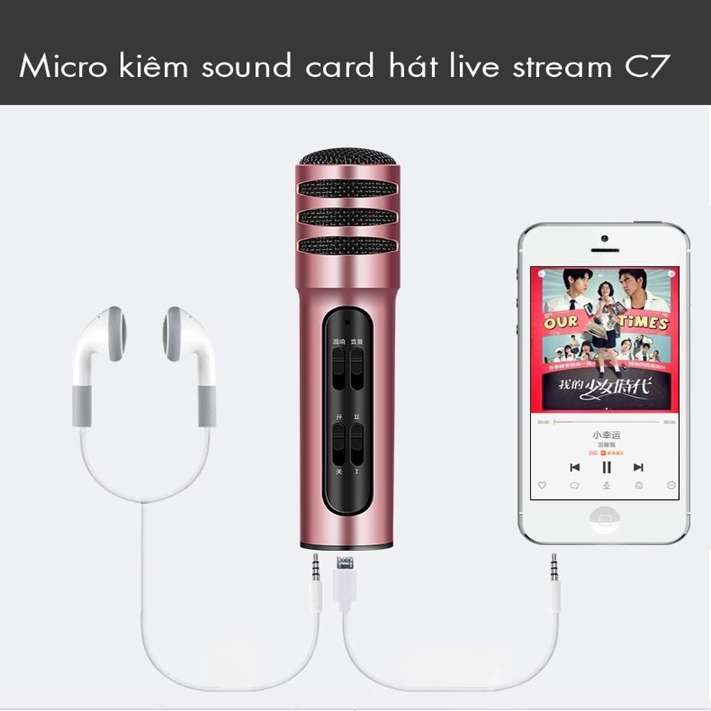 Micro thu âm Live stream giá rẻ C7 , Micro Livestream C7  Thu Âm Hát Karaoke Livestream 3 in 1, Karaoke Trên Điện Thoại. Mic hát cho chất lượng âm thanh tốt.