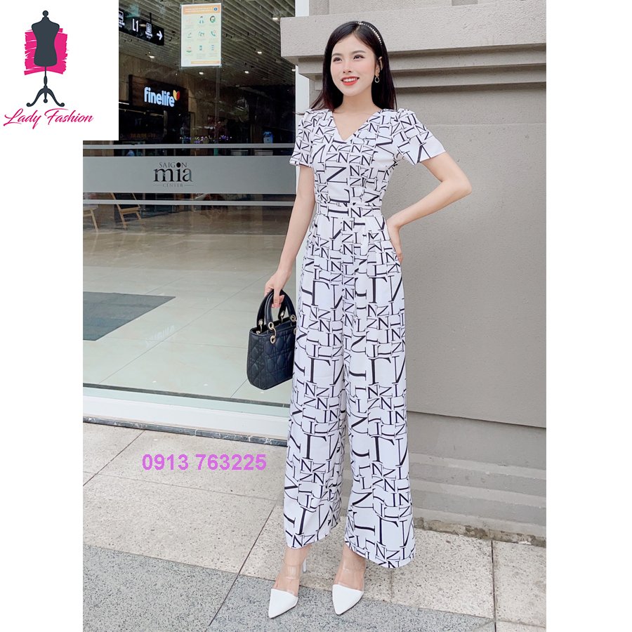 Jumpsuit  Lụa  họa tiết chữ- D013